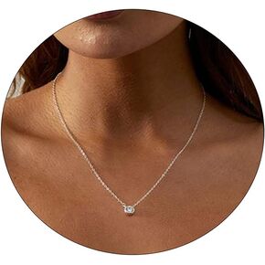 CAROVO Gold Necklace for Women,Dainty Gold Necklaces 14k Gold Plated Diamond Necklaces Cute CZ Solitaire Choker Necklaces for Women Simple Cubic Zirconia Pendant Necklace Trendy Jewelry Gifts