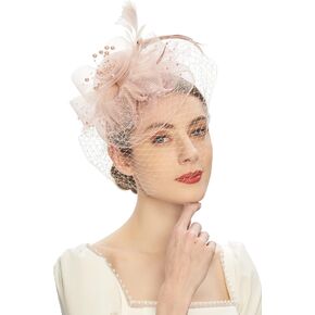 Cizoe Kentucky Derby Fascinators للنساء قبعة حفلات الشاي العالية لحفلات الزفاف وحفلات الكوكتيل وزهرة الرأس مع شبكة وريش in Kuwait