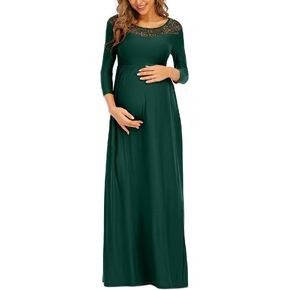 Peauty Floral Lace Neckline Maternity Dress Maxi Dress for Baby Shower Maternity Photoshoot Casual