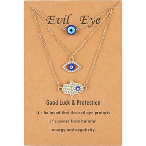 Baydurcan Dainty Evil Eye Necklace وقلادة همسة قلادة يد تركية زرقاء العين قلادة 3 قطع مجوهرات حماية محظوظة هدية للنساء والفتيات in Kuwait