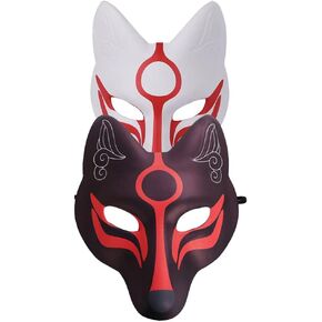 NOLITOY Cosplay قناع ثعلب مكون من قطعتين لحفلة تنكرية للهالوين، غطاء وجه ثعلب أقنعة كابوكي اليابانية لزي الهالوين، ديكور منزلي للأداء in Kuwait