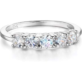 Wellingsale السيدات الصلبة 14K الذهب الأبيض المصقول تشيكوسلوفاكيا مكعب زركونيا جولة قطع خمسة 5 حجر الذكرى الزفاف الفرقة in Kuwait