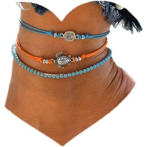 اف ام آر اساور كاحل بوهو للنساء، اساور كاحل مطرزة بالخرز، اساور كاحل قابلة للتمدد للنساء، اساور كاحل للشاطئ، مجوهرات قدم عصرية للنساء والفتيات المراهقات، خالية من خليط معدني، بدون احجار كريمة in Kuwait