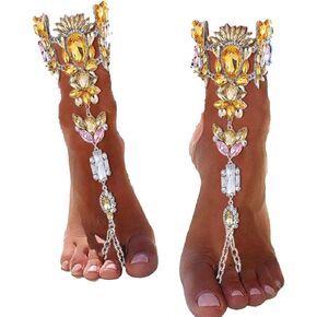 Woeoe Bling Rhinestone Barefoot Sandals Gold Crystal Anklet Pearl Anklets Foot Chain Beach Feet Jewelry for women