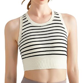 TECOX Women's Longline Padded Crop Tank Tops Racerback Workout Medium Support High Neck Ribbed Sports Bra with Built in Bra in Saudi Arabia