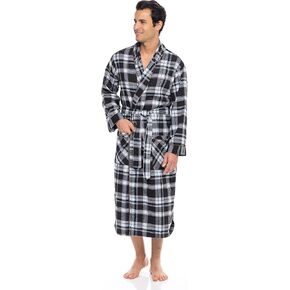 American Heaven Men's Flannel Fleece Robe | Soft Cotton Shawl Collar Full Length Plaid Robe