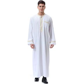 Men's Muslim Clothes Durable Kaftan Robe Dubai Long Gown Ethnic Clothes,1pc Soft Robe in Saudi Arabia