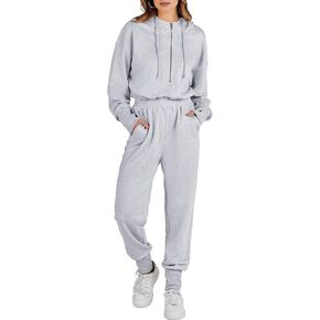 Caracilia Womens Jumpsuit Long Sleeve Zip Up One Piece Casual Lounge Hooded Sweatsuit Sweat Pants Rompers Onesie