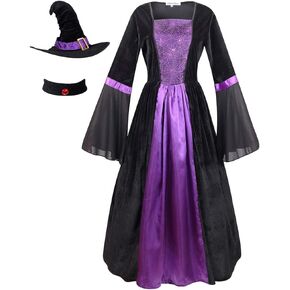 Colorful House Women Wicked Witch Costume, Purple Long Sorceress Classic Dress in Kuwait