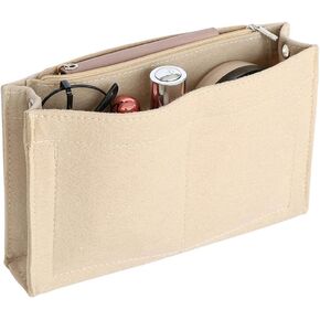 Joqixon Mini Felt Purse Organizer Insert Small Tote Bag organizer with Zipper Beige