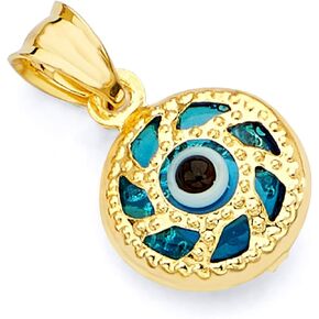 The World Jewelry Center 14k REAL Yellow Gold Evil Eye Hamsa Heart Charm Pendant - 5 Different Design Available