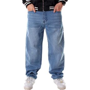 EnllerviiD Men's Relaxed Fit Classic Jeans - Loose Fashion Baggy Comfort Plain Hip Hop Denim Pants