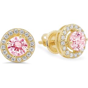 1.60 ct Round Cut ideal VVS1 Conflict Free Gemstone Halo Solitaire Pink CZ Designer Solitaire Stud Screw Back Earrings Solid 14k Yellow Gold in Saudi Arabia