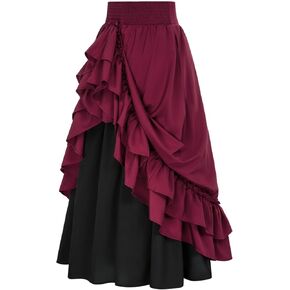 Scarlet Darkness Victorian Skirt for Women Long Double-Layer Ruffle Renaissance Maxi Skirts in Saudi Arabia