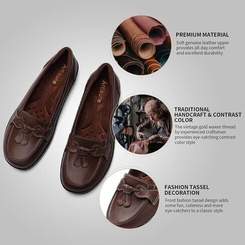Artisure Women's Classic Comfort Leather Loafers Casual Slip-Ons Stylish Tassel Dress Shoes Cute Work Office Flats Everyday Walking Shoes in Saudi Arabia