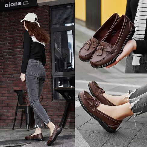Artisure Women's Classic Comfort Leather Loafers Casual Slip-Ons Stylish Tassel Dress Shoes Cute Work Office Flats Everyday Walking Shoes in Saudi Arabia