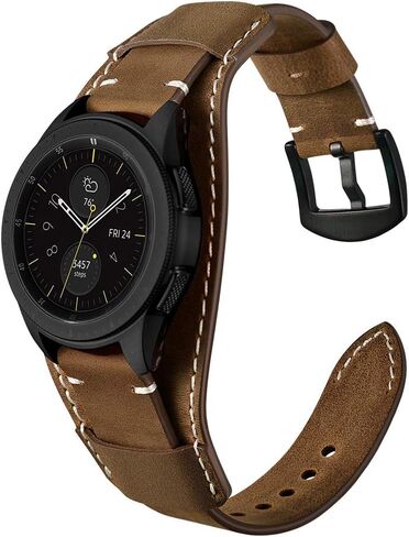 سوار ساعة من الجلد الطبيعي من Balerion Cuff، متوافق مع ساعة Samsung Galaxy Watch 5، Galaxy Watch 4، Galaxy watch3 41 مم، ساعة Galaxy 42 مم، Gear Sport وغيرها من الساعات القياسية بعرض شريط 20 مم in Kuwait