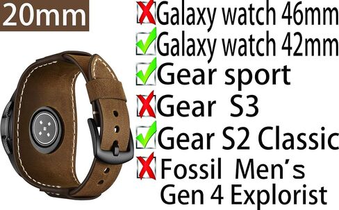 سوار ساعة من الجلد الطبيعي من Balerion Cuff، متوافق مع ساعة Samsung Galaxy Watch 5، Galaxy Watch 4، Galaxy watch3 41 مم، ساعة Galaxy 42 مم، Gear Sport وغيرها من الساعات القياسية بعرض شريط 20 مم in Kuwait