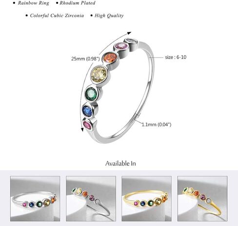 E 14K Gold Women Rings Rainbow Eternity Thumb Rings Band Wedding Rings Round AAA Cubic Zirconia CZ Rings Dainty Colorful Rings for Women in Kuwait
