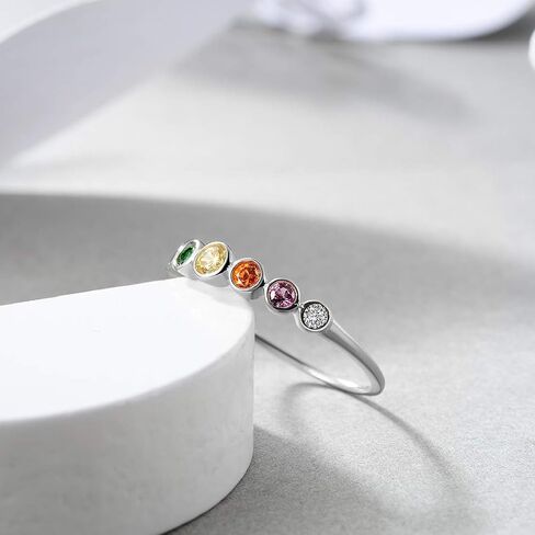 E 14K Gold Women Rings Rainbow Eternity Thumb Rings Band Wedding Rings Round AAA Cubic Zirconia CZ Rings Dainty Colorful Rings for Women in Kuwait