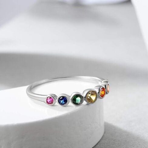 E 14K Gold Women Rings Rainbow Eternity Thumb Rings Band Wedding Rings Round AAA Cubic Zirconia CZ Rings Dainty Colorful Rings for Women in Kuwait