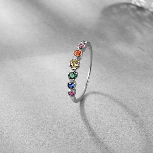 E 14K Gold Women Rings Rainbow Eternity Thumb Rings Band Wedding Rings Round AAA Cubic Zirconia CZ Rings Dainty Colorful Rings for Women in Kuwait