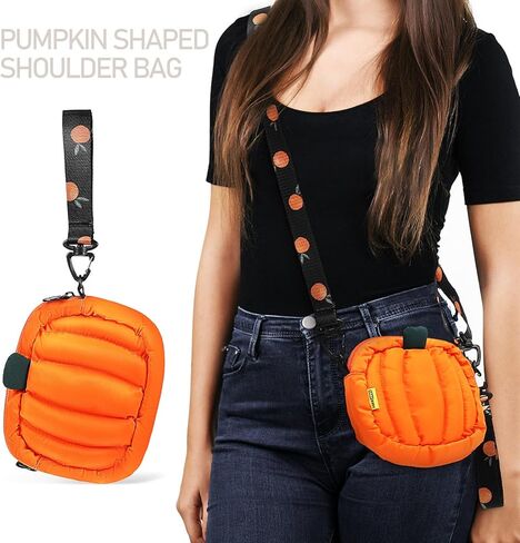 فاليسلود شنطة كتف بتصميم يقطين لامعة من البولي يوريثين مناسبة للهالوين، شنطة كروس مبتكرة مناسبة كهدية للعطلات والحفلات والحلوى، لون برتقالي in Kuwait