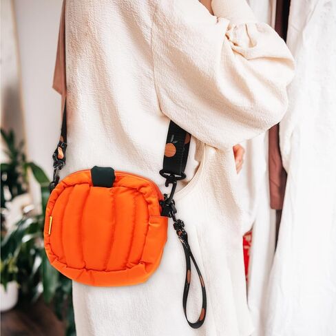 فاليسلود شنطة كتف بتصميم يقطين لامعة من البولي يوريثين مناسبة للهالوين، شنطة كروس مبتكرة مناسبة كهدية للعطلات والحفلات والحلوى، لون برتقالي in Kuwait