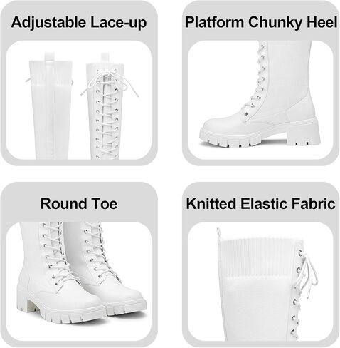 Jeossy Women's Combat Chunky Platform Heel Knee High Lace Up Boots | Tall riding boots,round toe,flat comfortable,casual walking,sexy,work,dresses, city days,party,concert,seampunk in Saudi Arabia