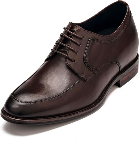 CALTO Men's Invisible Height Increasing Elevator Shoes - Premium Leather Lace-up Round-Toe Formal Derby Oxfords - 2.8 Inches Taller in Kuwait