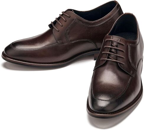 CALTO Men's Invisible Height Increasing Elevator Shoes - Premium Leather Lace-up Round-Toe Formal Derby Oxfords - 2.8 Inches Taller in Kuwait