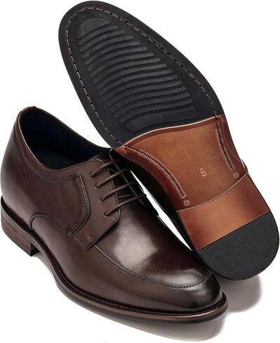 CALTO Men's Invisible Height Increasing Elevator Shoes - Premium Leather Lace-up Round-Toe Formal Derby Oxfords - 2.8 Inches Taller in Kuwait