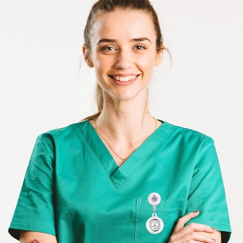 ساعات ممرضة قابلة للسحب من Avaner، ساعات معلقة بمشبك، ساعات طية صدر السترة بنمط زهرة لطيفة للممرضات والأطباء مع غطاء من السيليكون in Kuwait
