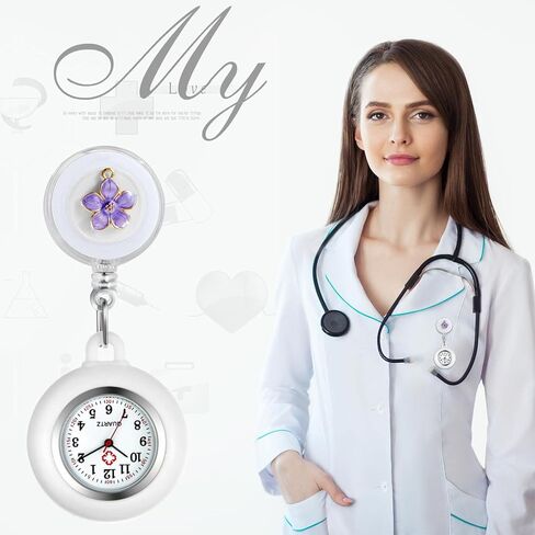 ساعات ممرضة قابلة للسحب من Avaner، ساعات معلقة بمشبك، ساعات طية صدر السترة بنمط زهرة لطيفة للممرضات والأطباء مع غطاء من السيليكون in Kuwait