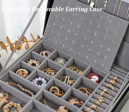صندوق مجوهرات كبير من فيكي للنساء، صندوق منظم مجوهرات أسود مكون من طبقتين للرجال، منظم صندوق مجوهرات للنساء، صندوق منظم لتخزين المجوهرات لحلقات القلادة والسوار، صندوق منظم in Kuwait
