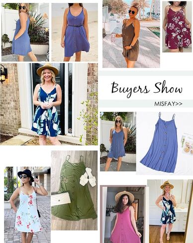 فستان نسائي صيفي من MISFAY بحزام سباغيتي وأزرار سفلية ورقبة على شكل حرف V بدون أكمام كاجوال لتغطية الشاطئ in Kuwait