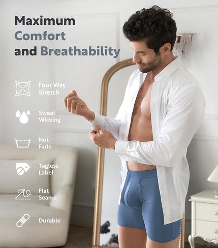 DAVID ARCHY Mens Underwear Bamboo Rayon Boxer Briefs Breathable and Soft with Fly Underwear for Men 4 Pack (M, Black/Light Blue/Pale Green/Moonlight Blue - 5.5" in 4 Pack) in Saudi Arabia