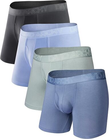 DAVID ARCHY Mens Underwear Bamboo Rayon Boxer Briefs Breathable and Soft with Fly Underwear for Men 4 Pack (L, Black/Light Blue/Pale Green/Moonlight Blue - 5.5" in 4 Pack) in Saudi Arabia
