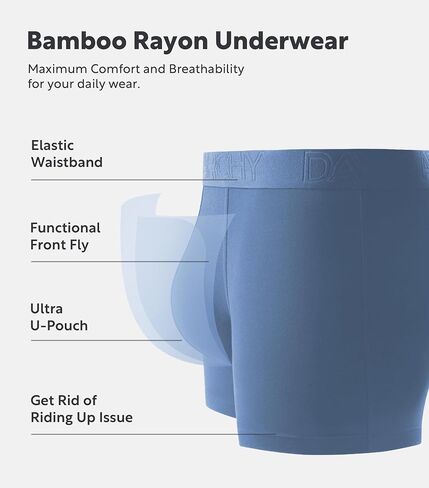 DAVID ARCHY Mens Underwear Bamboo Rayon Boxer Briefs Breathable and Soft with Fly Underwear for Men 4 Pack (L, Black/Light Blue/Pale Green/Moonlight Blue - 5.5" in 4 Pack) in Saudi Arabia