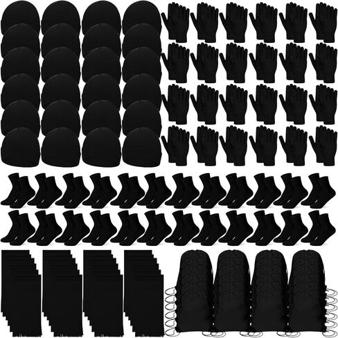 Liitrsh 120 Pcs Homeless Care Package Supplies Winter Beanie Hat Gloves Socks Scarves Polyester Drawstring Bags for Women Men (Black) in Saudi Arabia
