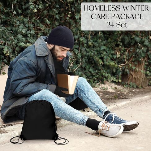 Liitrsh 120 Pcs Homeless Care Package Supplies Winter Beanie Hat Gloves Socks Scarves Polyester Drawstring Bags for Women Men (Black) in Saudi Arabia