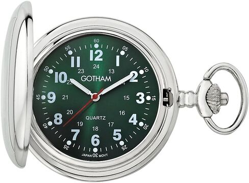 Gotham Men's Silver-Tone Polished Finish Covered Quartz Pocket Watch # GWC15042SG in Saudi Arabia