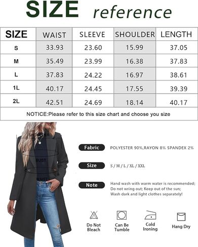Fazortev Women's Double Button Belted Tweed Overcoat Basic Long Sleeve Notched Lapel Pea Trench Jacket Outwear Coats in Kuwait