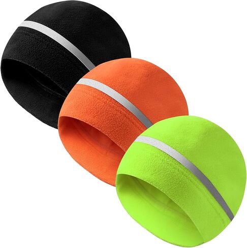 Geyoga 3 Pieces Reflective Fleece Hat Neon Safety Beanies Adult High Visibility Skull Watch Hat with Reflective Stripe in Kuwait