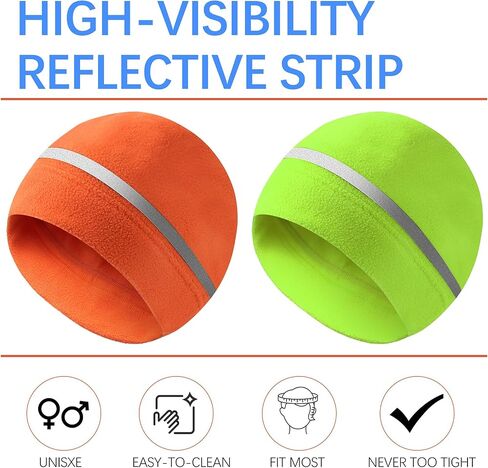 Geyoga 3 Pieces Reflective Fleece Hat Neon Safety Beanies Adult High Visibility Skull Watch Hat with Reflective Stripe in Kuwait