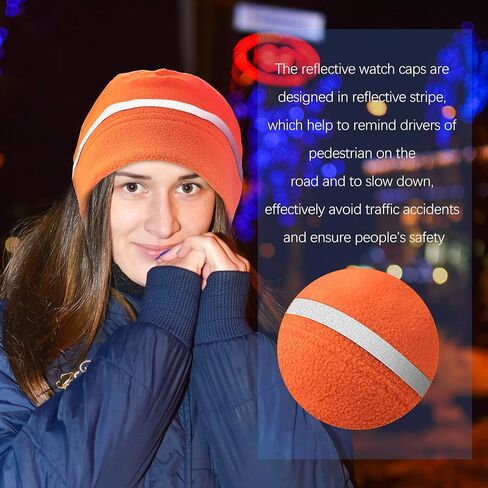 Geyoga 3 Pieces Reflective Fleece Hat Neon Safety Beanies Adult High Visibility Skull Watch Hat with Reflective Stripe in Kuwait