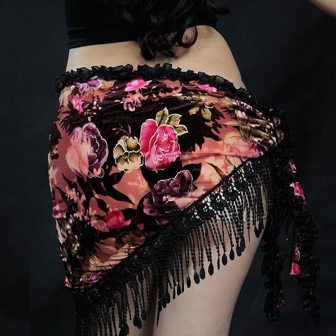 ROYAL SMEELA Belly Dance Hip Scarf Triangle Tassel Hip Scarves Skirt Belly Dancing Costume for Women One Size Velvet in Saudi Arabia