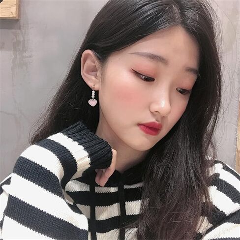 MALOYANVE Love Heart Long Tassel Dangle Earrings for Women Girls Sweet Dainty Cute Pearl 925 Silver Needle Pink Heart Dangle Drop Hook Earrings Delicate Jewelry Valentines Day Gifts in Kuwait