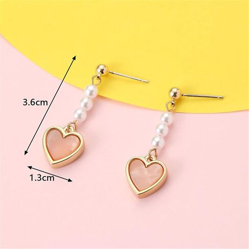 MALOYANVE Love Heart Long Tassel Dangle Earrings for Women Girls Sweet Dainty Cute Pearl 925 Silver Needle Pink Heart Dangle Drop Hook Earrings Delicate Jewelry Valentines Day Gifts in Kuwait