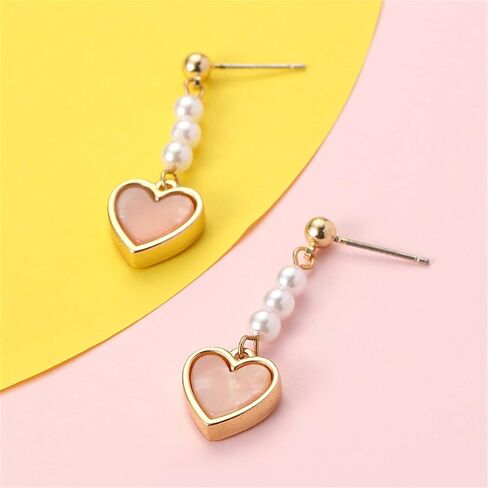 MALOYANVE Love Heart Long Tassel Dangle Earrings for Women Girls Sweet Dainty Cute Pearl 925 Silver Needle Pink Heart Dangle Drop Hook Earrings Delicate Jewelry Valentines Day Gifts in Kuwait